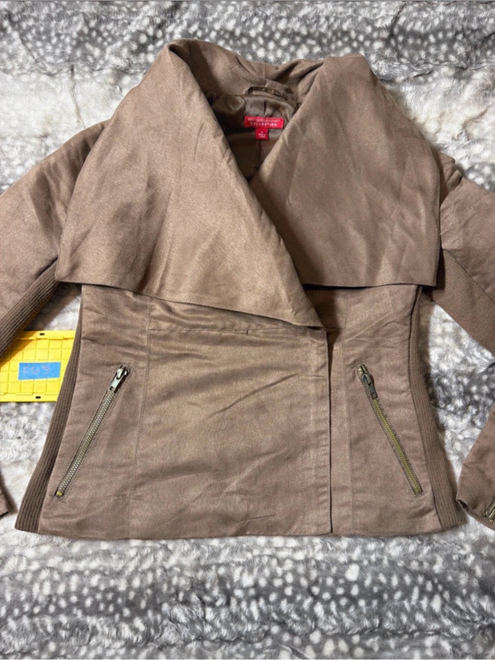 New York & Company Taupe Draped Collar Moto Jacket
